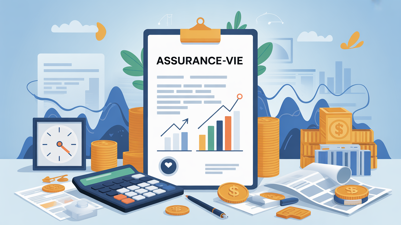 Contrat assurance vie sur table avec calculatrice et éléments financiers