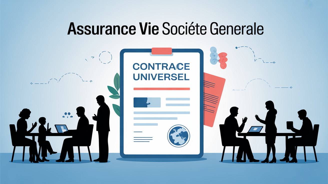 Illustration contrat assurance vie Societe Generale avec famille et conseiller