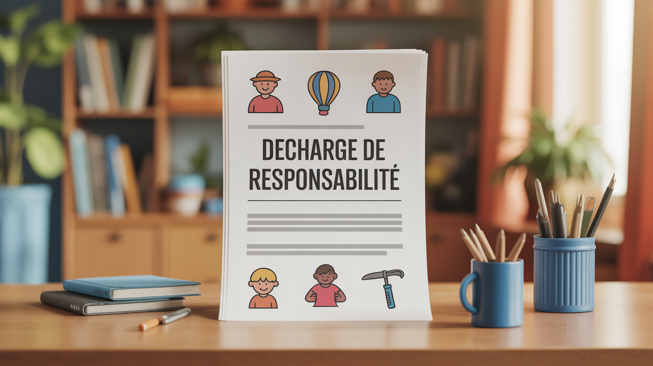 illustration decharge de responsabilite posee sur table avec icones