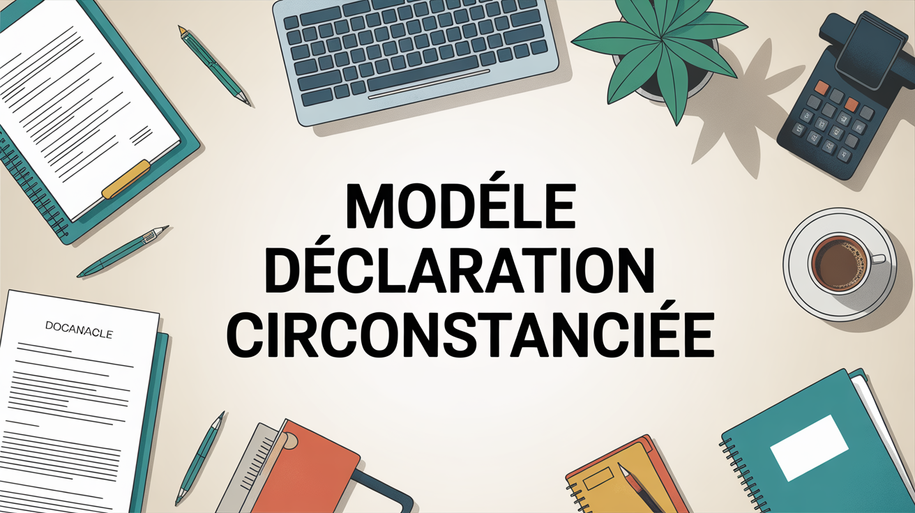 Bureau avec documents, texte Modele declaration circonstanciee
