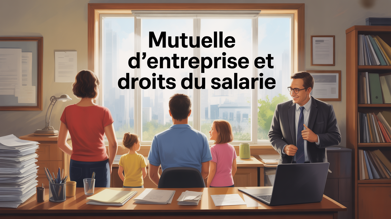 famille devant bureau administratif mutuelle entreprise