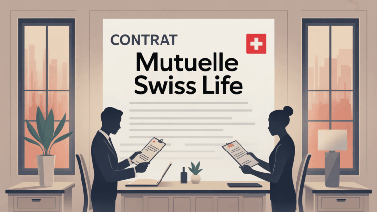 Deux personnes lisent un contrat Mutuelle Swiss Life