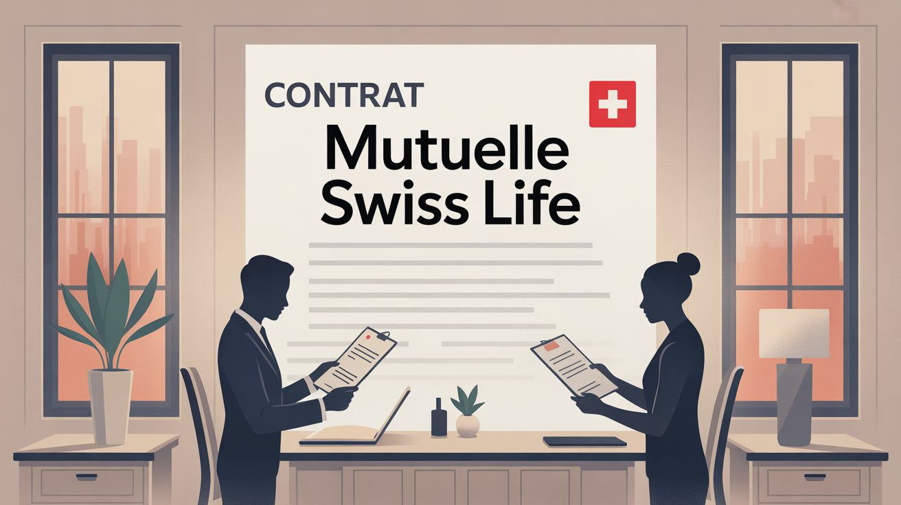 Deux personnes lisent un contrat Mutuelle Swiss Life