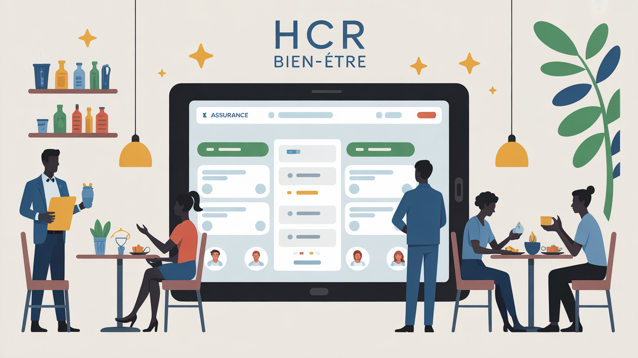 Illustration assurance HCR Bien-être digitale dans restaurant