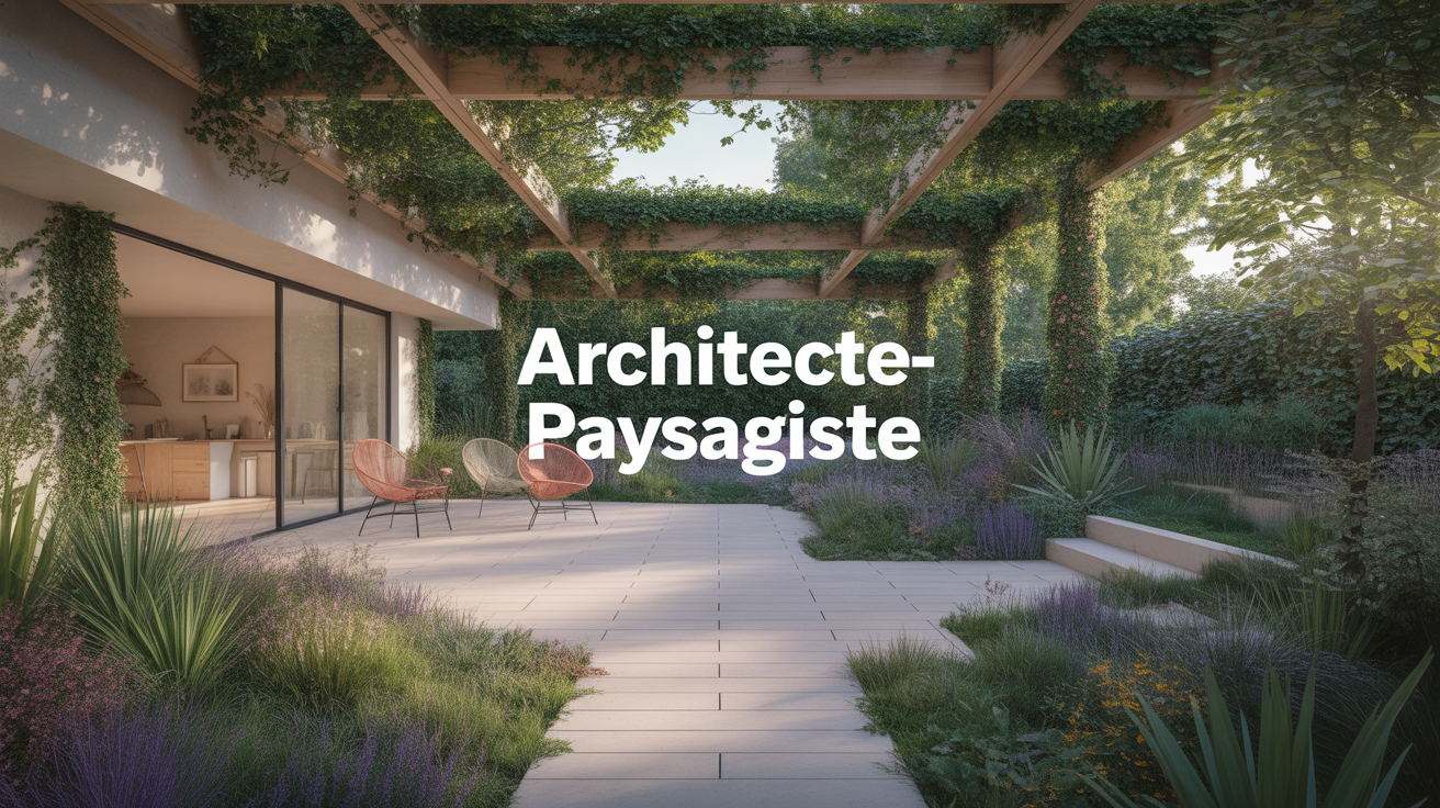 Illustration architecte paysagiste jardin terrasse parc urbain