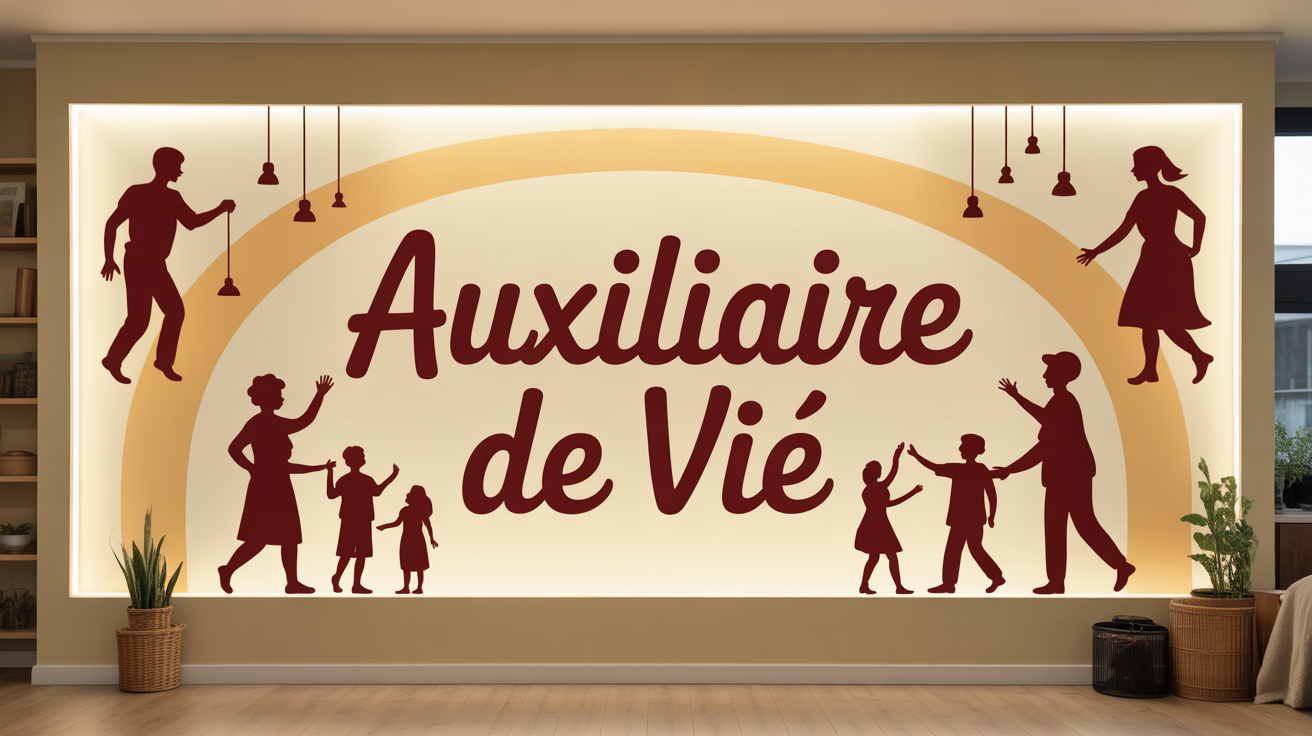 Illustration stylisee auxiliaire de vie ambiance chaleureuse