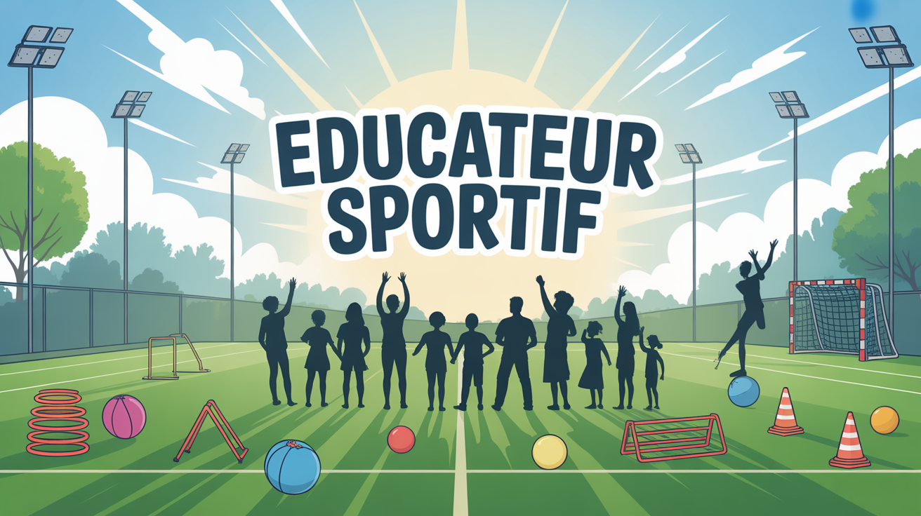 Vue terrain sport educateurs animant groupes