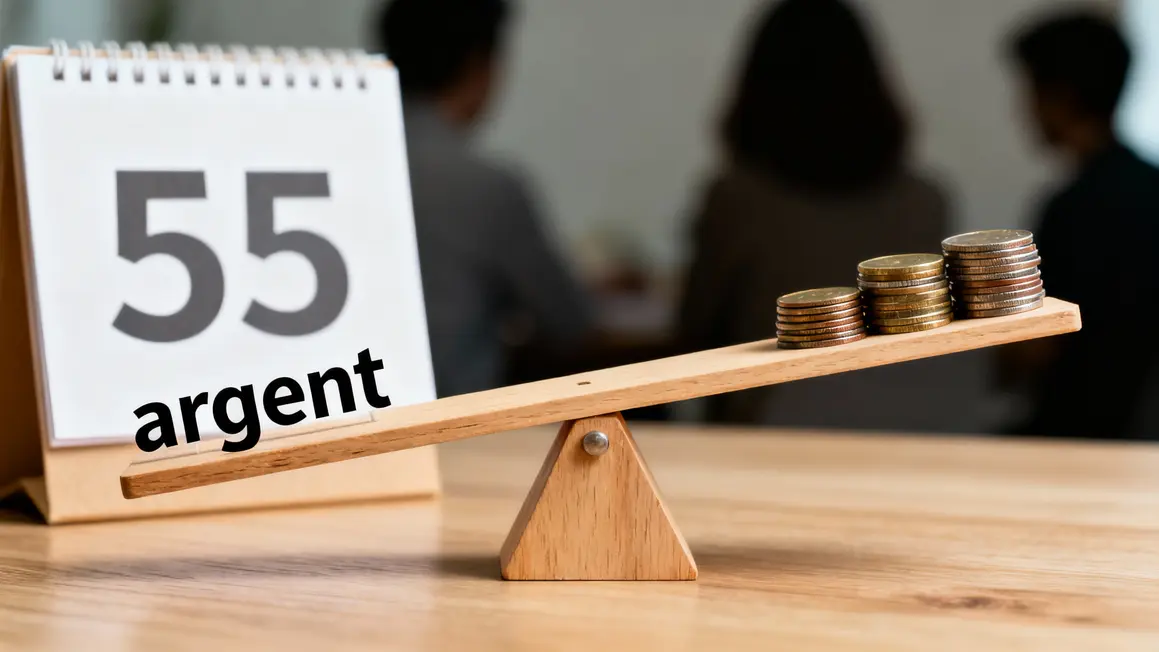Balance symbole argent retraite 55 ans calendrier