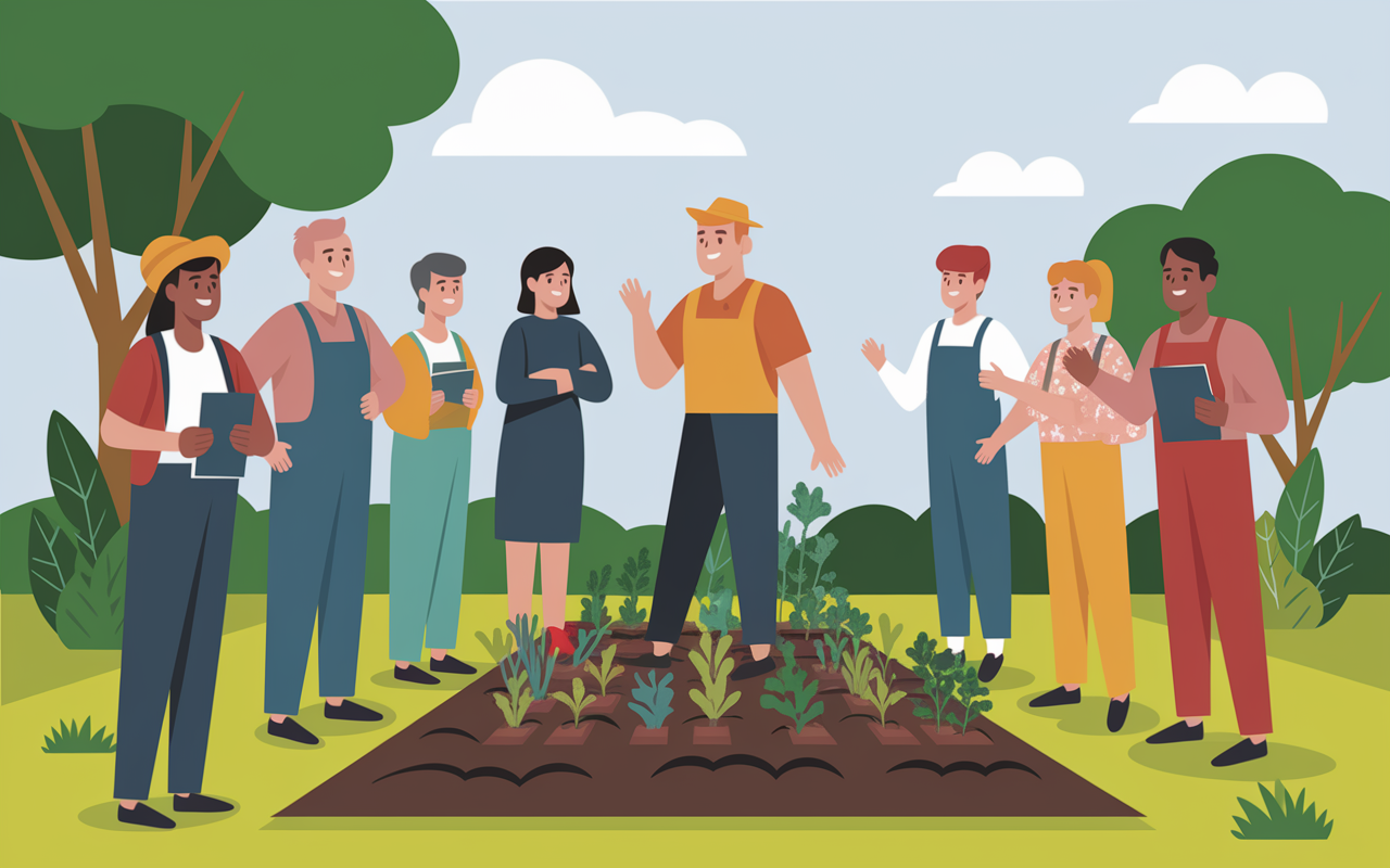 formation maraîchage bio avec formateur et stagiaires