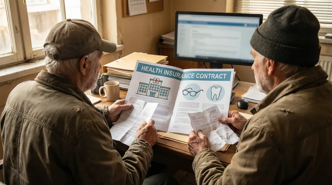 Couple seniors examinant contrat mutuelle santé fonction publique