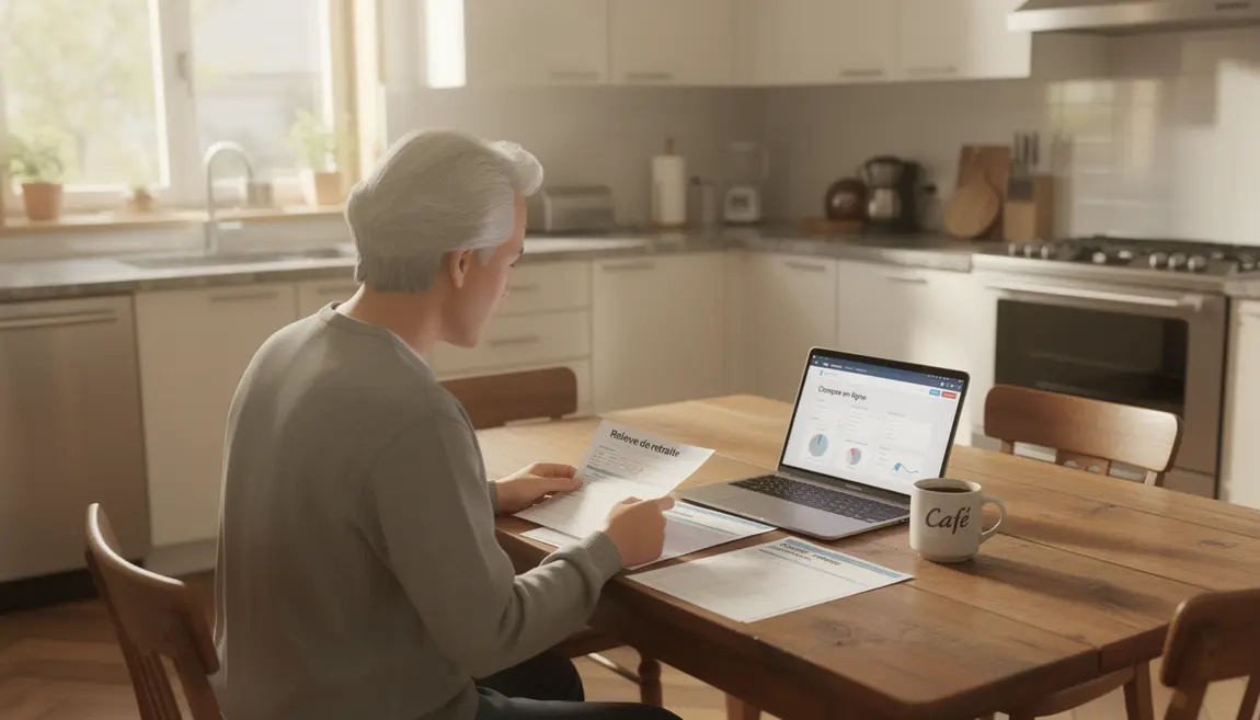 Senior analyse documents retraite à la maison