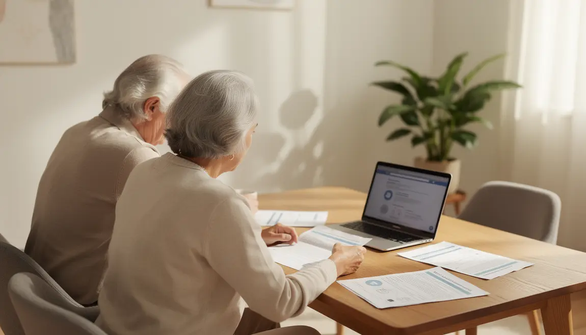 couple senior consultant mutuelle retraite sur ordinateur
