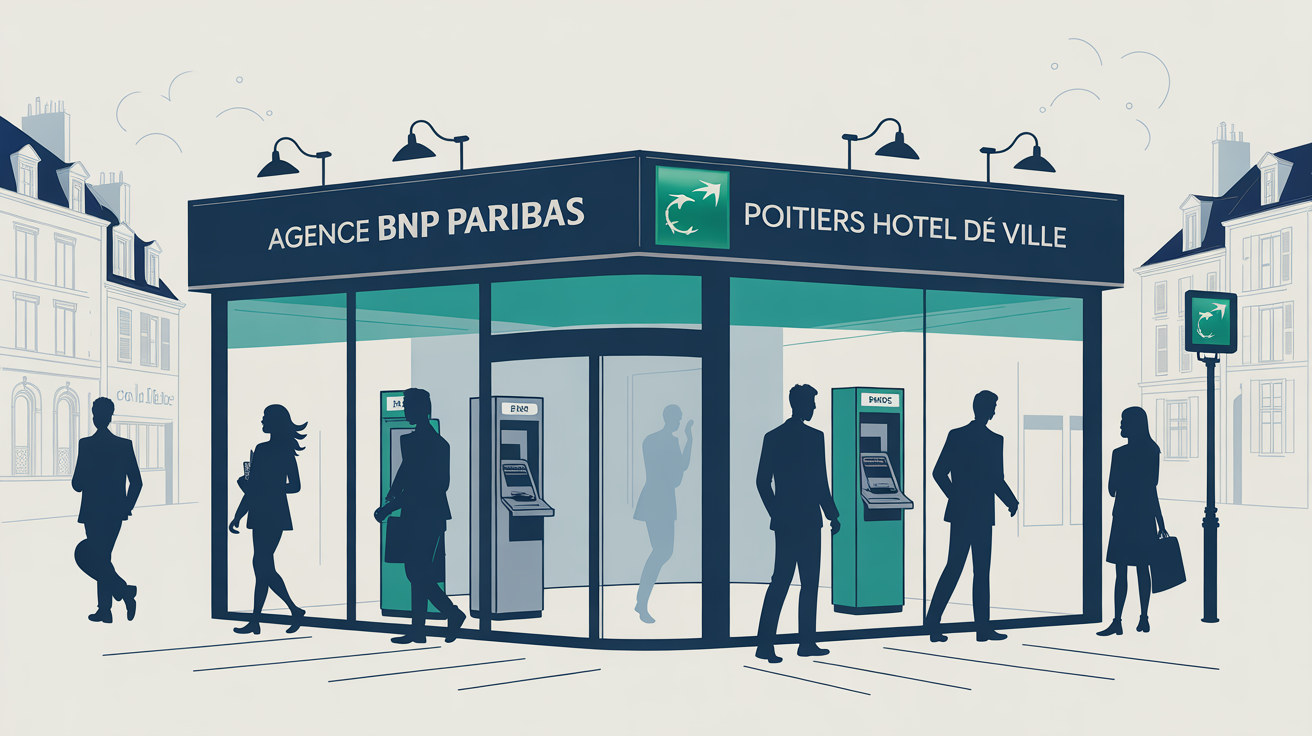 Façade agence BNP Paribas Poitiers Hotel de Ville centre animé