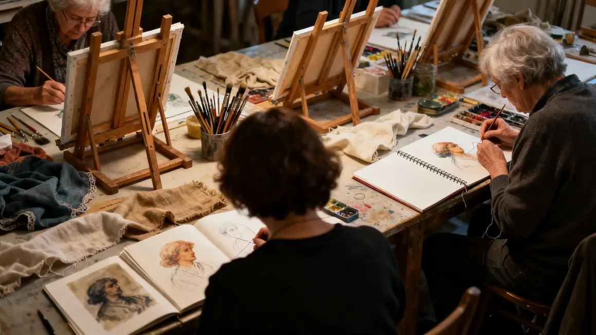 Seniors atelier peinture couture silhouettes dos photo-realist