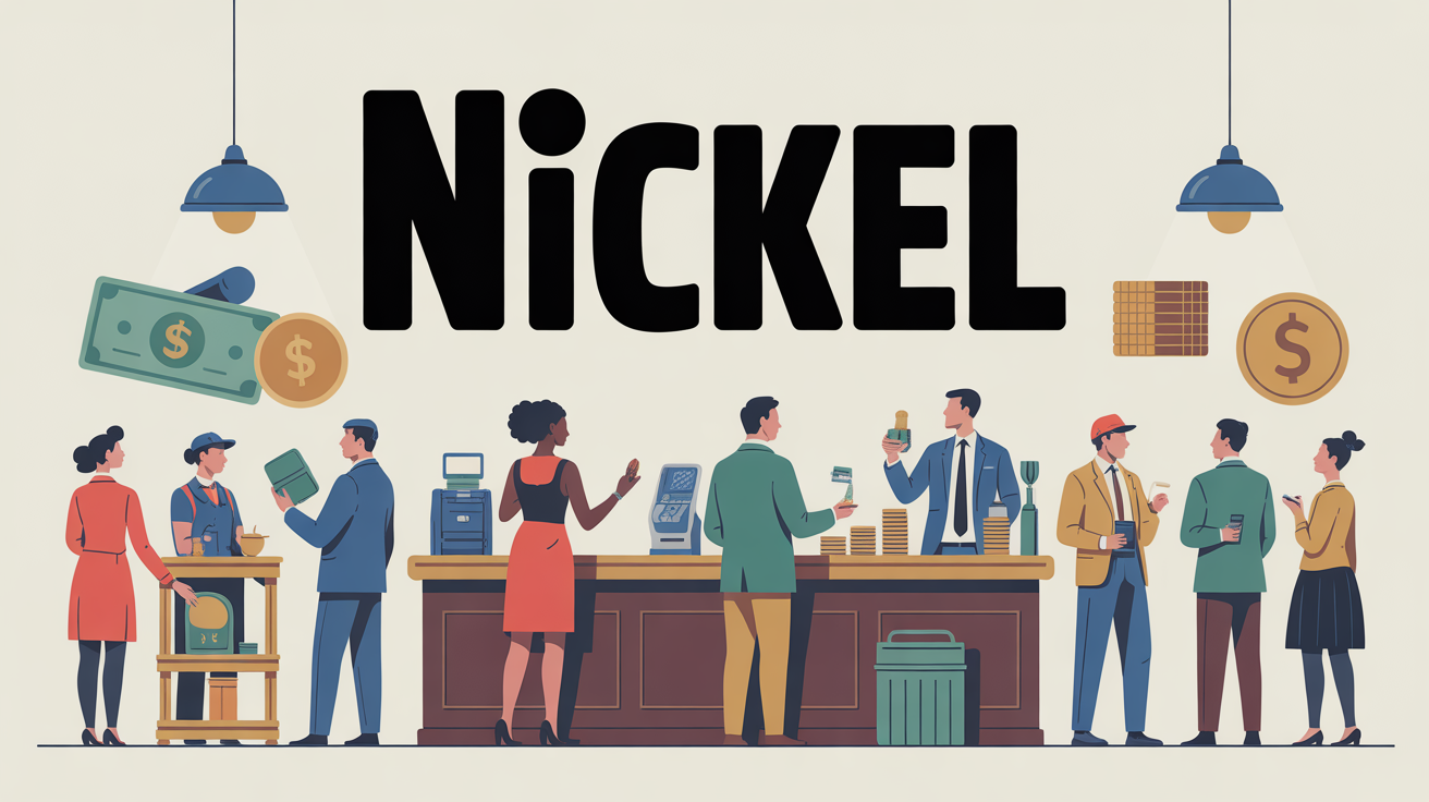 personnages divers devant un point de retrait Nickel