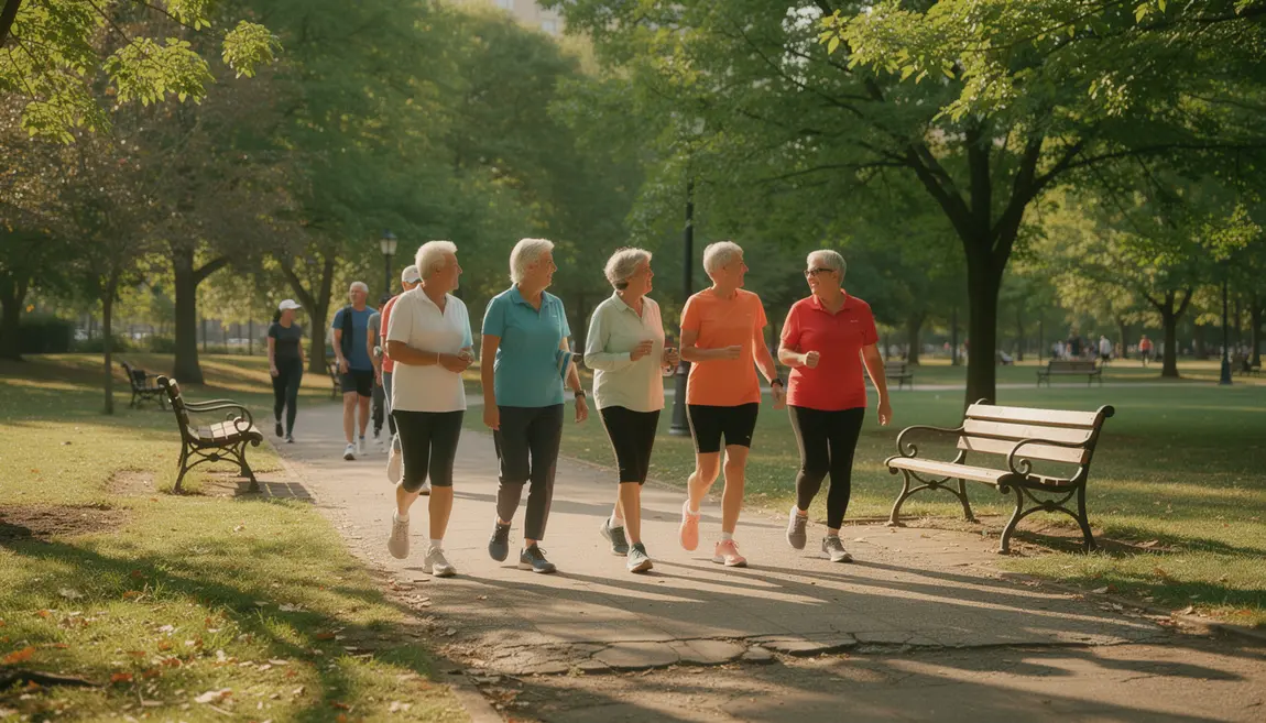 Groupe de seniors faisant du sport dans un parc
