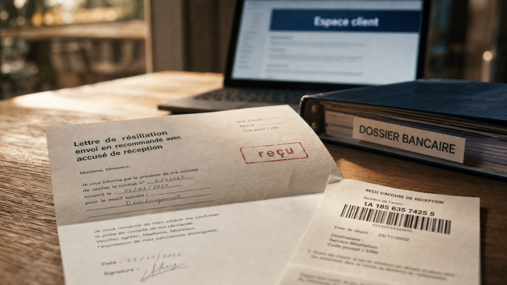 CACI non vie résiliation : lettre LRAR sur table