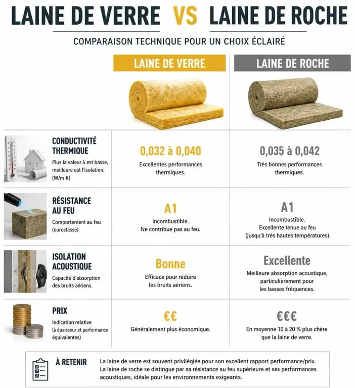 Comparatif technique entre laine de verre et laine de roche pour l'isolation