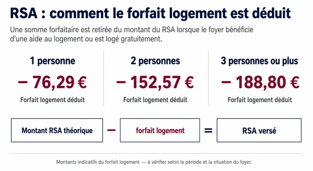 Infographie des montants du forfait logement RSA 2025 par composition de foyer