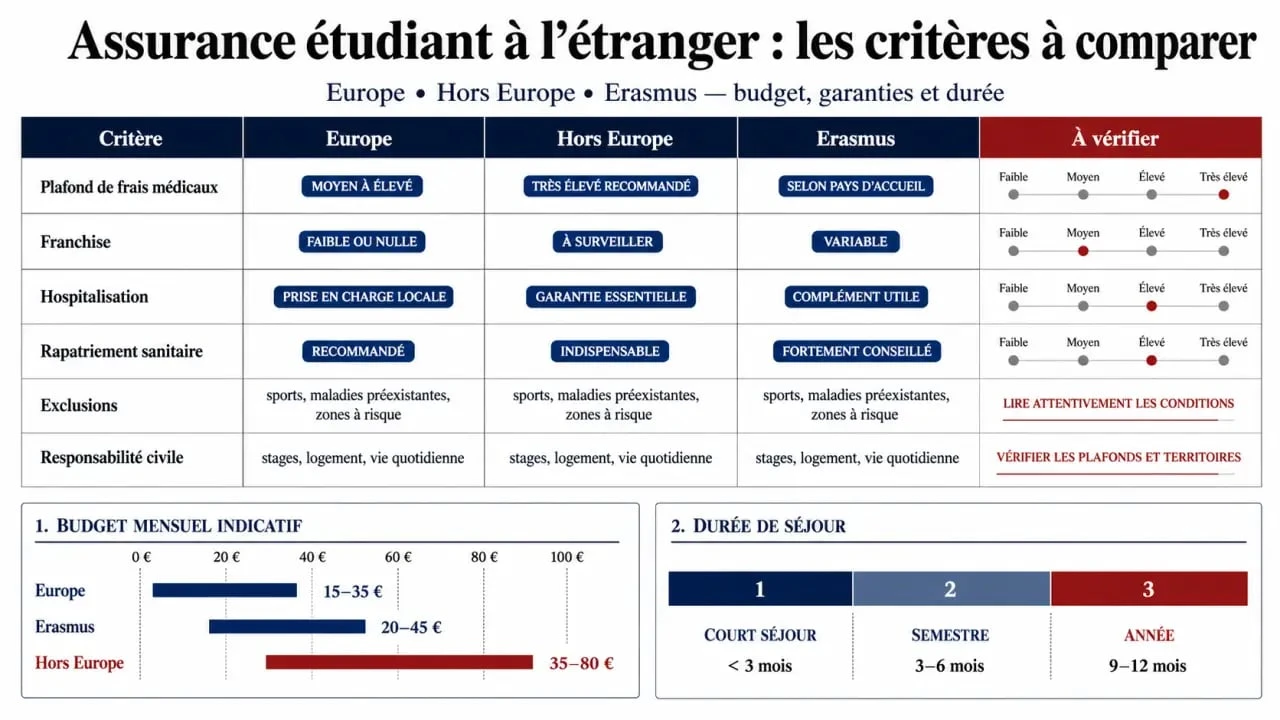 Assurance étudiant à l’étranger : comparatif des garanties, plafonds et prix