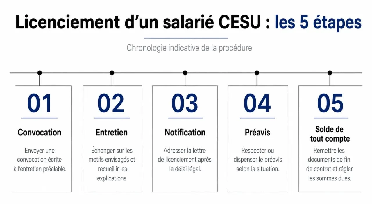 Infographie des étapes du licenciement CESU pour entrée en EHPAD
