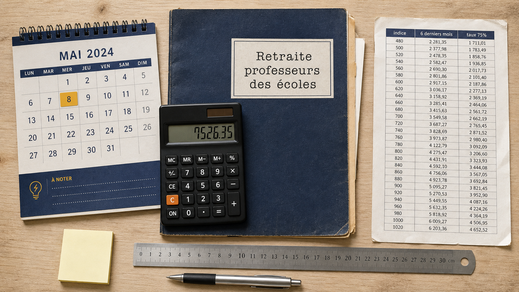 Montant retraite prof des écoles hors classe : indice, 6 derniers mois, taux