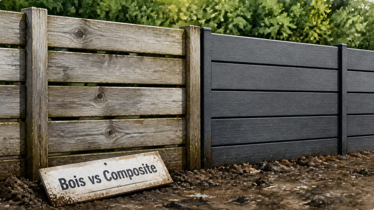 Clôture bois ou composite : entretien 15 ans, comparaison bois grisé vs composite