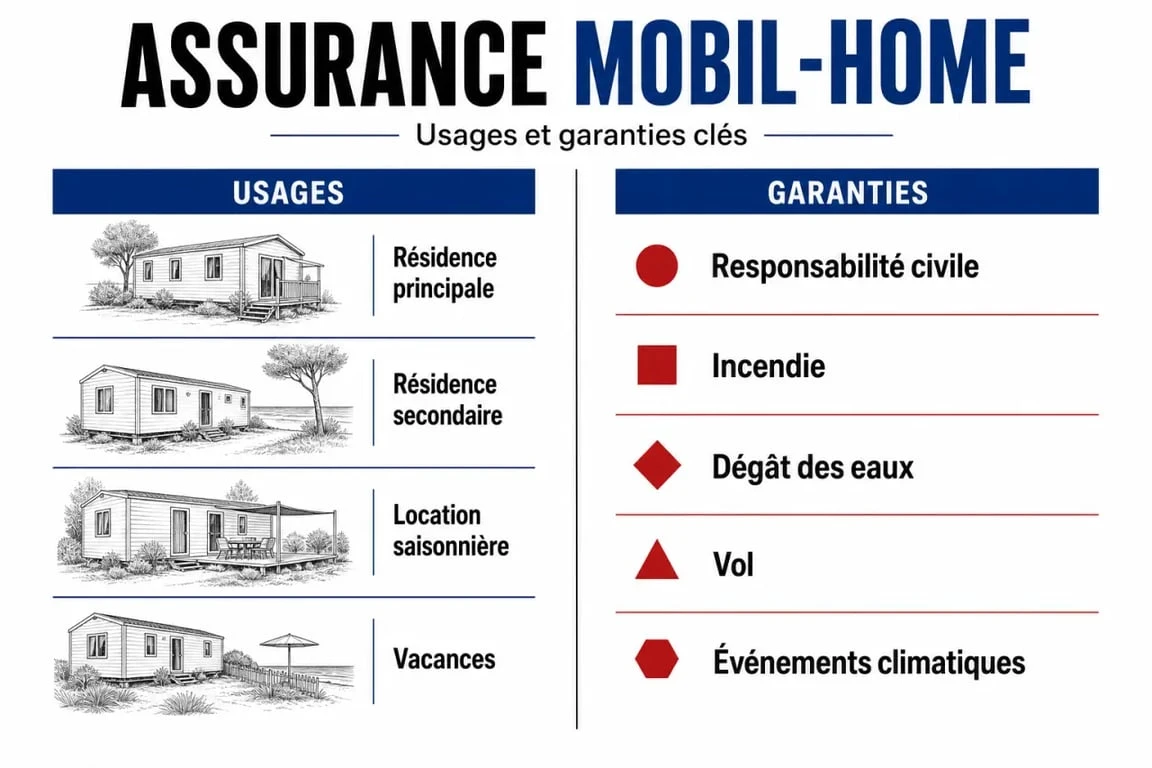 Assurance mobile home : comparaison visuelle des garanties selon l'usage du mobil-home