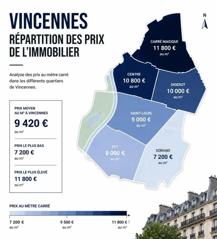 Infographie des prix de l'immobilier à Vincennes pour un achat appartement