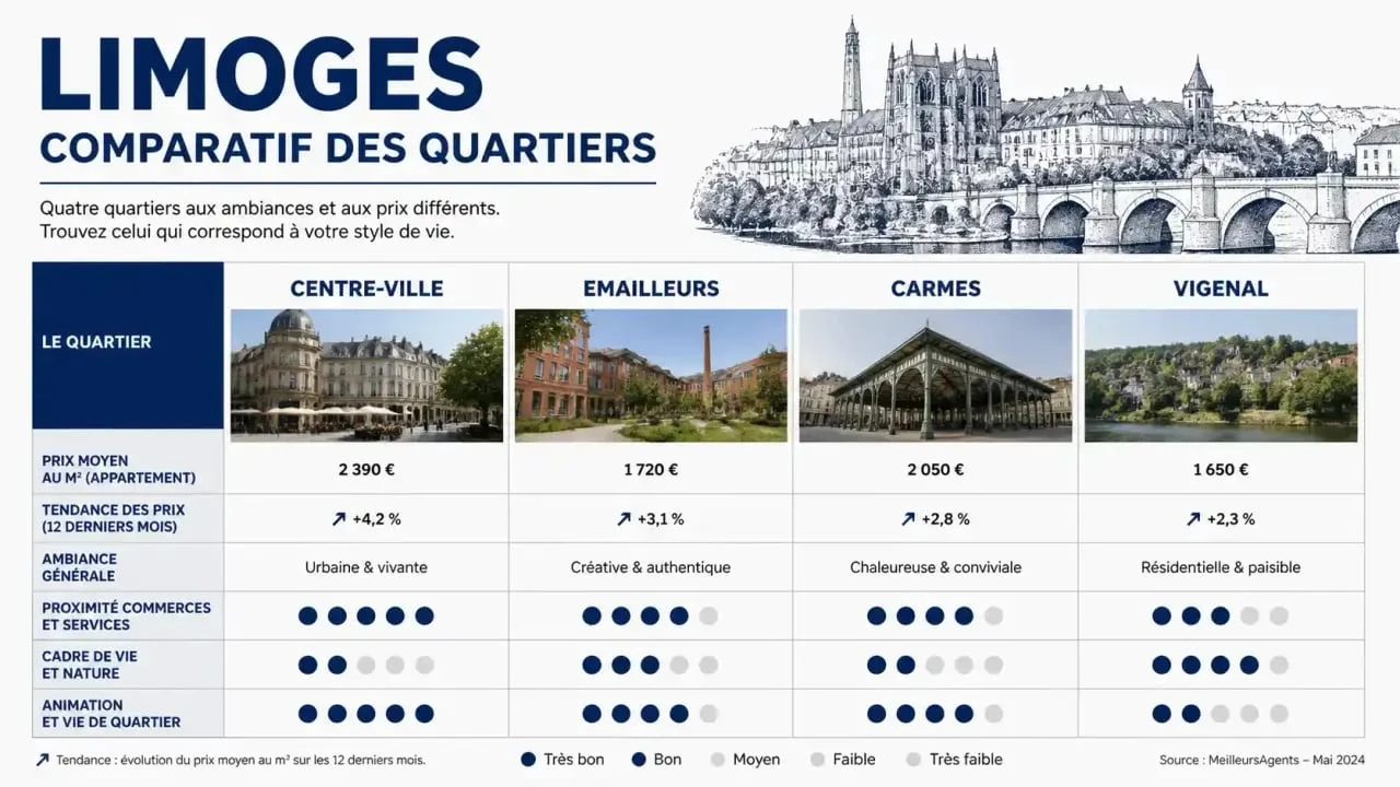 Comparatif des quartiers pour un achat appartement Limoges