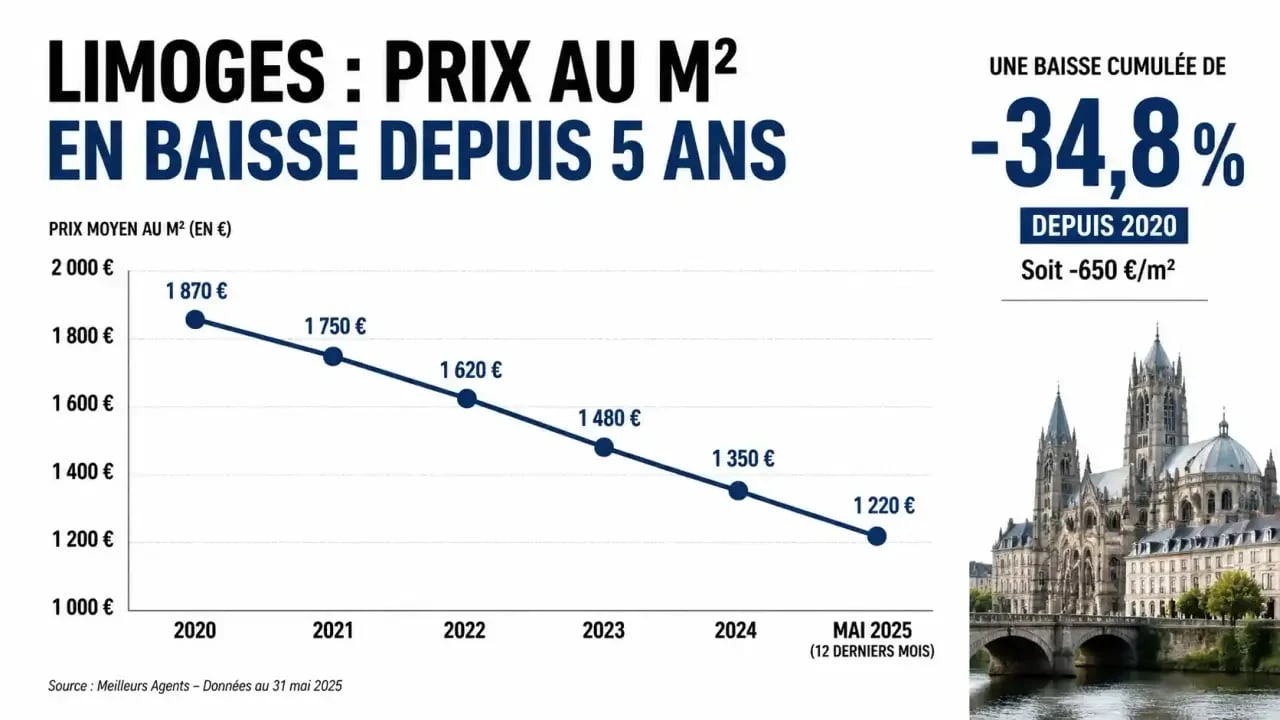 Évolution du prix au m2 pour un achat appartement Limoges sur 5 ans