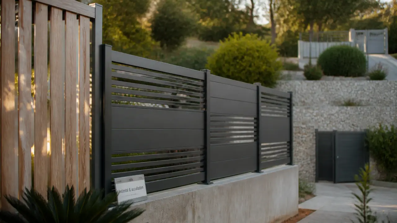 Idee cloture : clôture jardin aluminium pour intimité, sur pente
