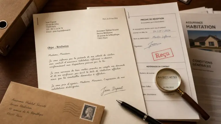 Lettre resiliation assurance habitation signée, accusé de réception