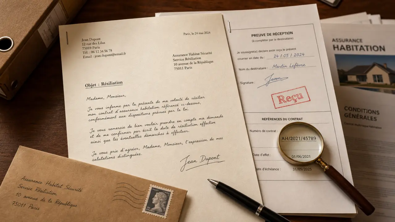 Lettre resiliation assurance habitation signée, accusé de réception