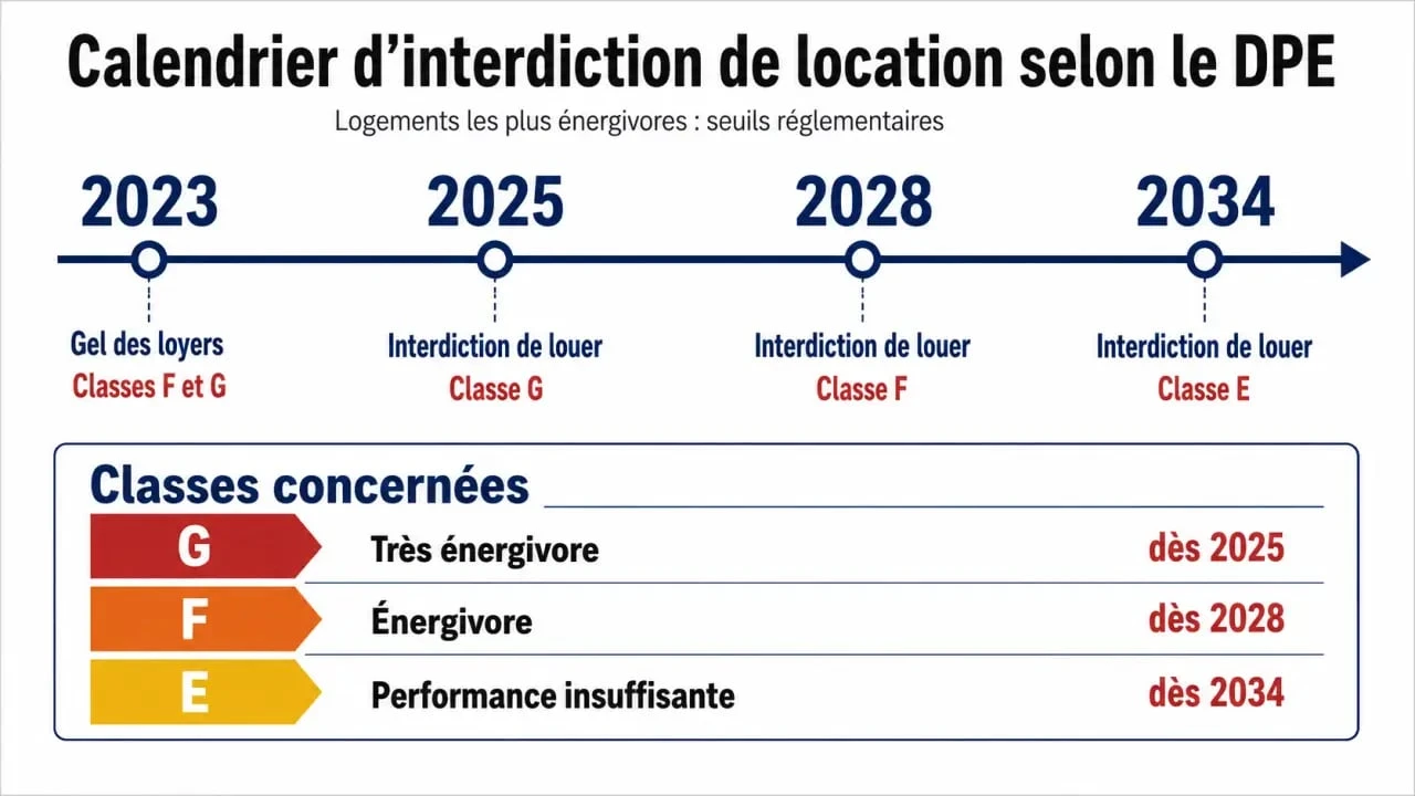 Peut on louer un logement classé e : frise des échéances légales et comparaison des classes DPE