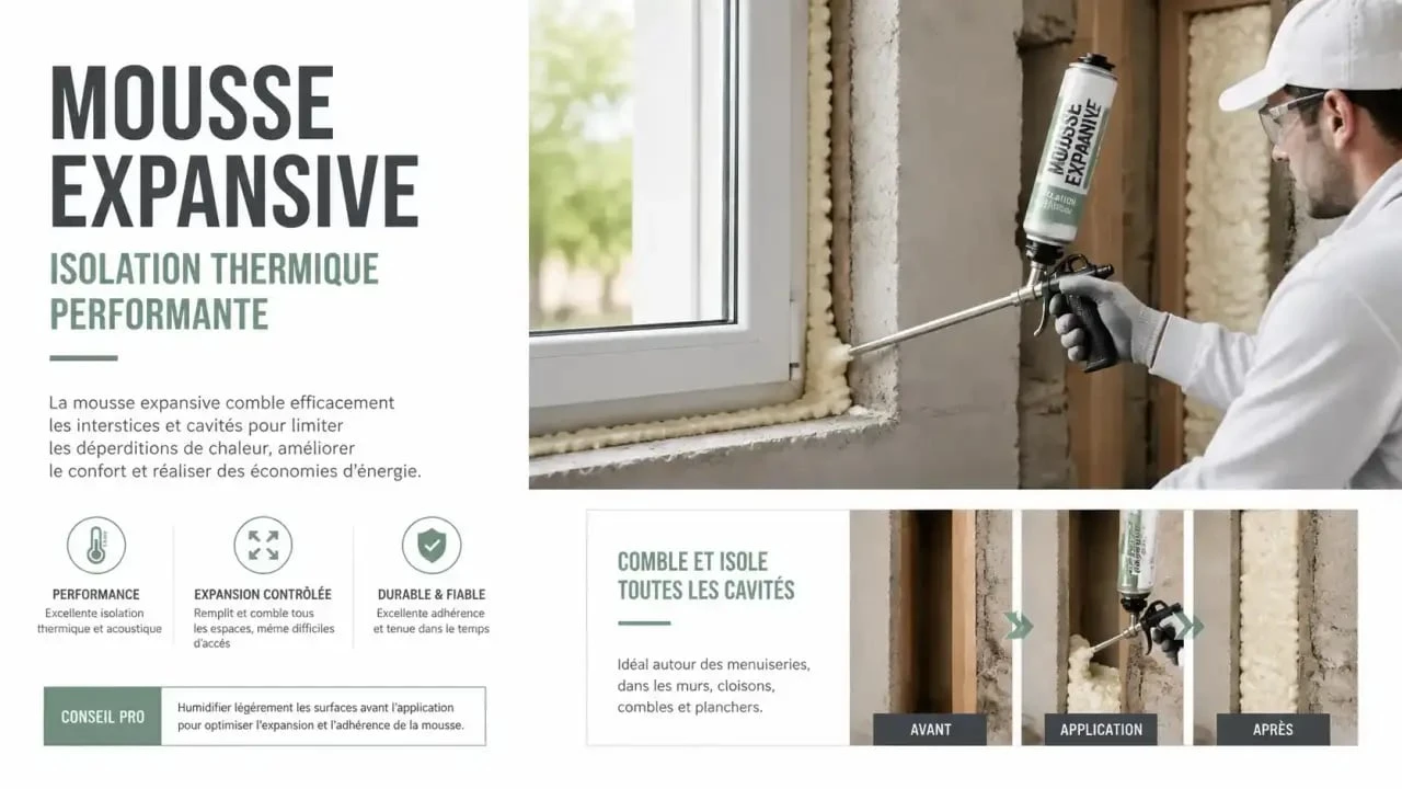 Application de mousse pour isolation thermique dans une cavité autour d’une fenêtre