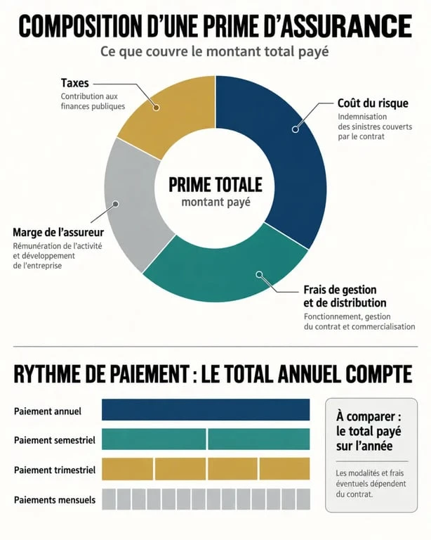 Infographie sur la composition d’une prime d’assurance et son coût annuel