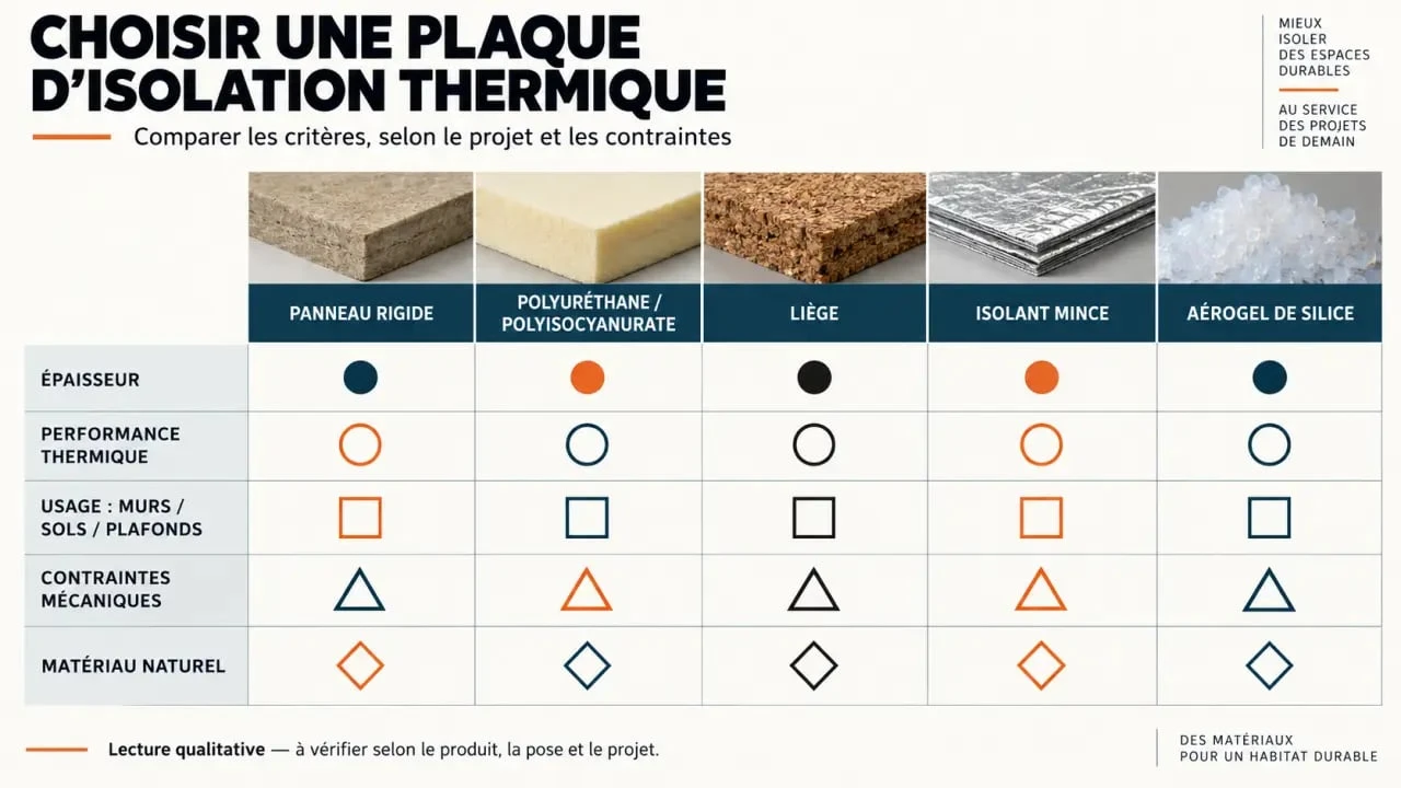 Infographie comparative des critères de choix d’une plaque isolation thermique