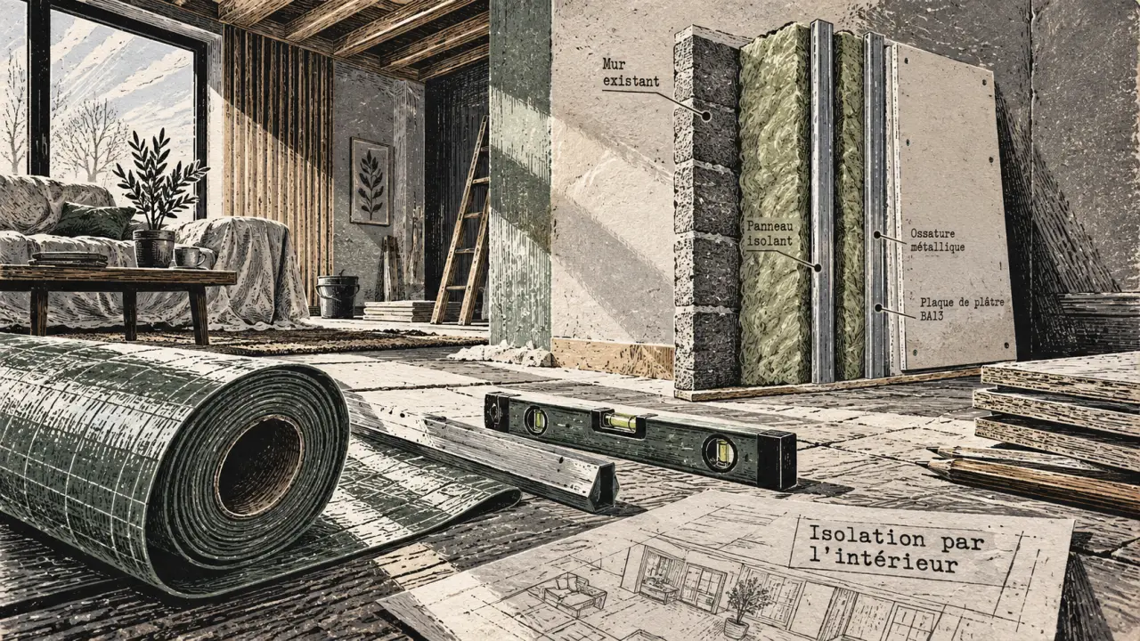 Isolation thermique intérieur : mur doublé, isolant et plaque BA13