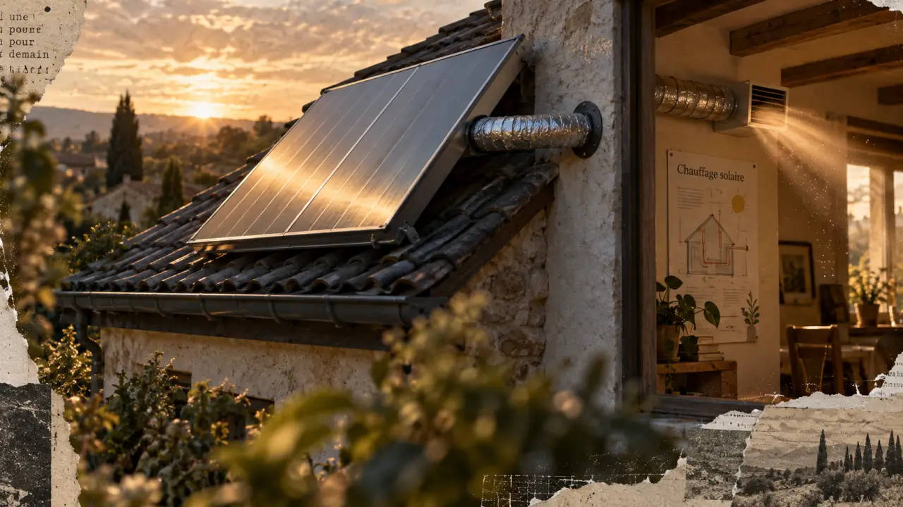 Chauffage solaire d’appoint maison avec façade sud et air chaud
