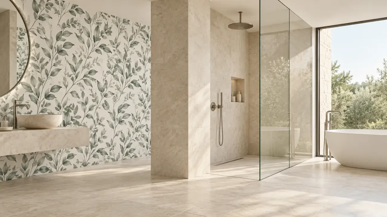 Papier peint salle de bain sur un mur décoratif éloigné des projections d’eau