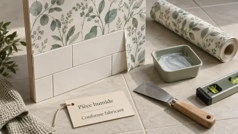 Papier peint salle de bain en vinyle sur murs, pas dans la douche