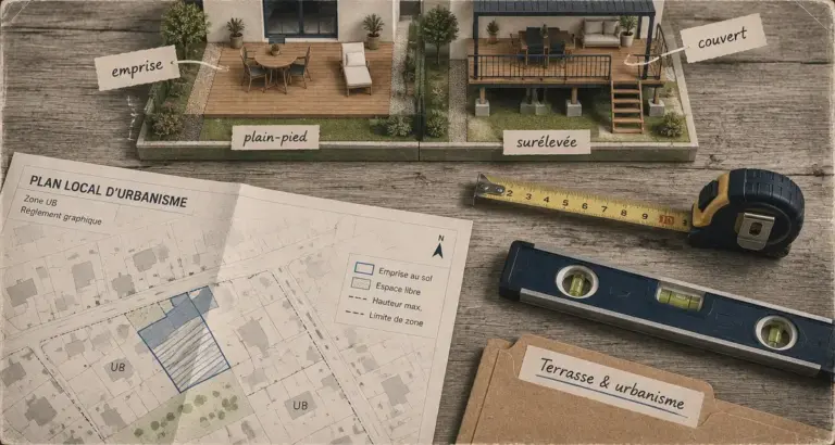 Terrasse permis de construire : hauteur, emprise et urbanisme