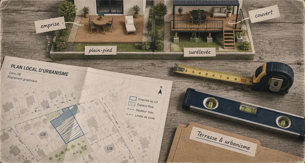 Terrasse permis de construire : hauteur, emprise et urbanisme